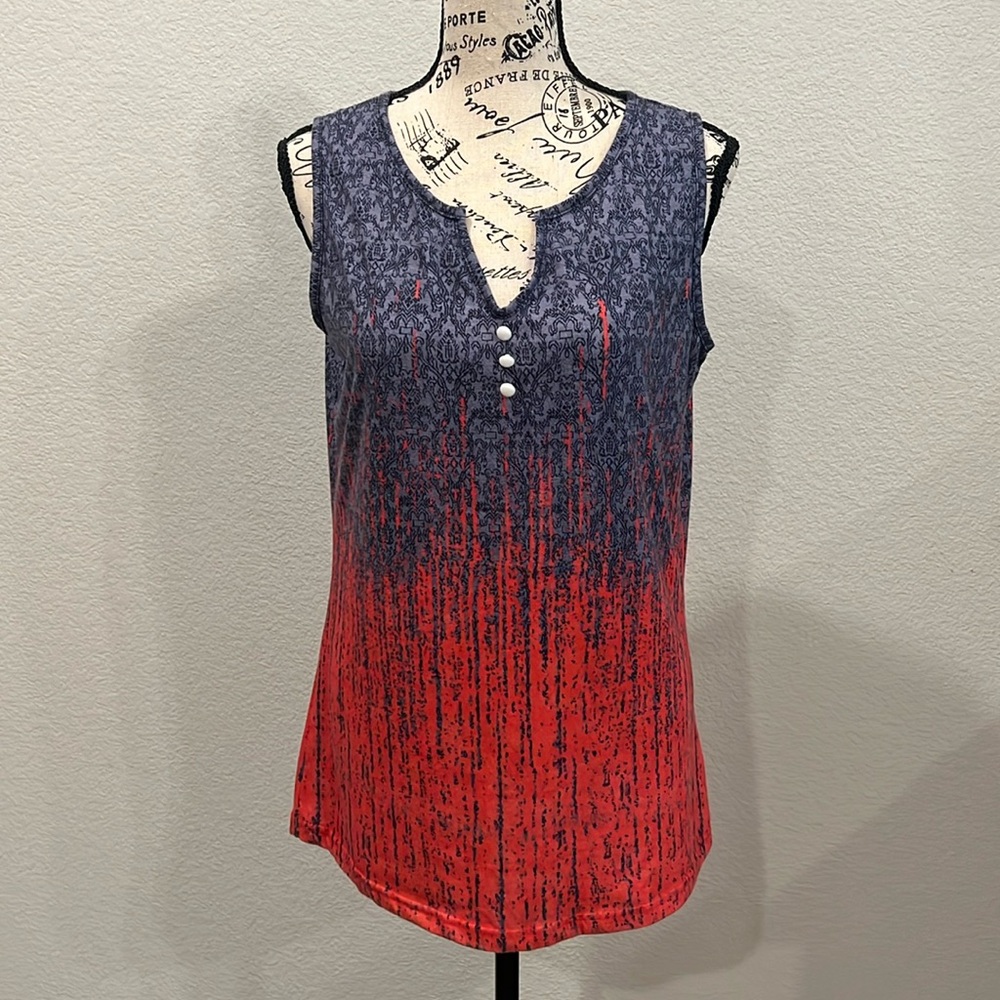 Damask Print Red & Bluish Gray Tank